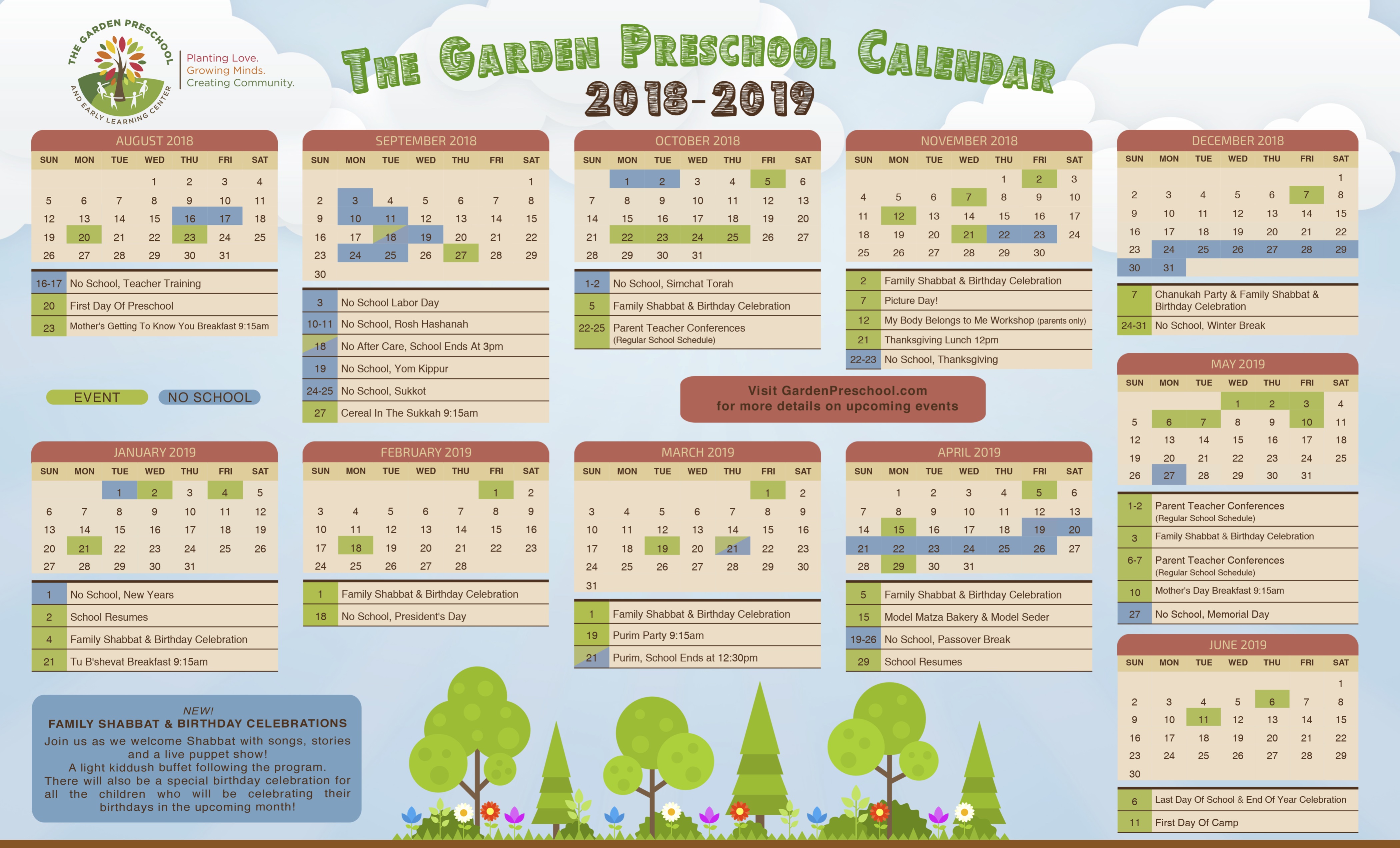 calendar the garden preschool early learning center calendar images